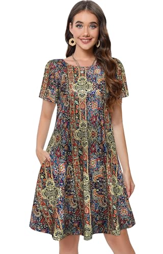 Image of Summer Dresses for Women Casual Tshirt Short Sleeve Floral Sundress Beach Cover Ups with Pockets 2026
