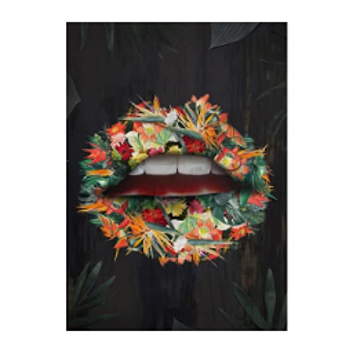 Affiches fleurs lèvres moderne noir pour une ambiance galerie d'art contemporaine au salon