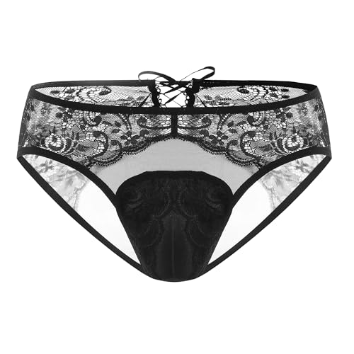Mens Lace Hiding Gaff Panties Brief Thongs for Men Crossdressing Transgender See Through Underwear Briefs Nightwear