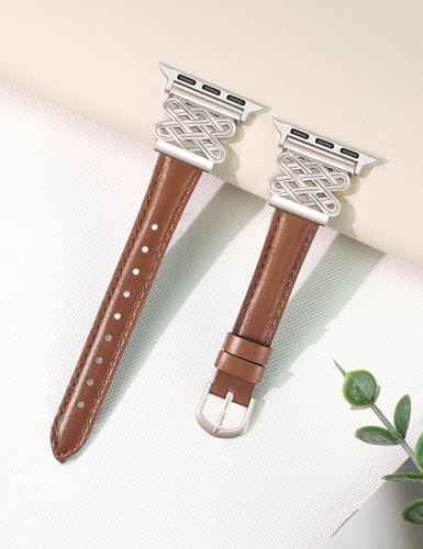 Image of Newlibery Leather Band for Women Slim Dressy Bands Compatible with Apple Watch 38mm 40mm 41mm 42mm 44mm 45mm 49mm, Designer Interlock Buckle Strap for iWatch Series 10 /9 /8 /7 /6 /5 /4 /3 /2 /1 /SE /Ultra