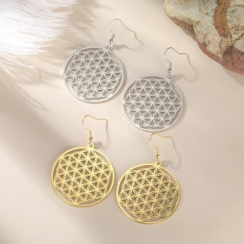 Amaxer Flower of Life Dangle Drop Earrings for Women Seed of Life Hollowed Out Pendant Charm Jewelry3