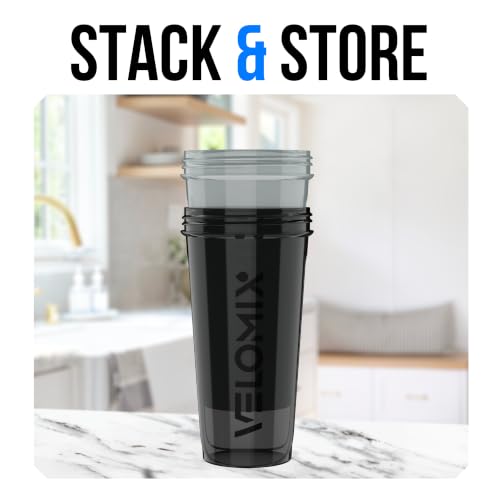 Image of VELOMIX 2 Pack 28oz Protein Shaker Bottle for Protein Mixes (Black /Grey)