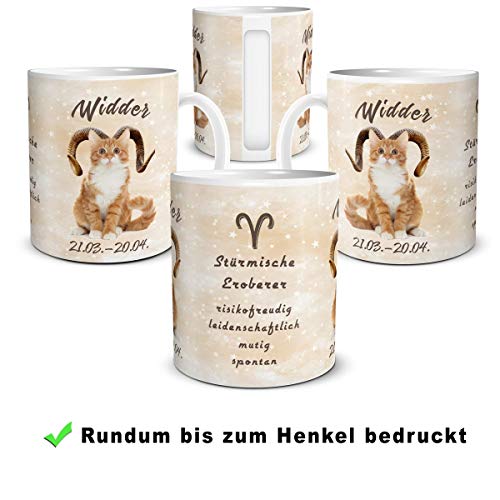 TRIOSK Tasse Katze lustig mit Spruch Sternzeichen Widder Katzenmotiv Horoskop Geschenk für Katzenliebhaber Geburtstag Frauen Freundin – Ansicht 3