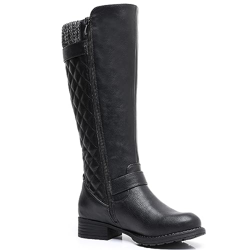 GLOBALWIN Women's Quilted Knee High Boots For Women Low Heel Comfortable Fashion Riding Boots3