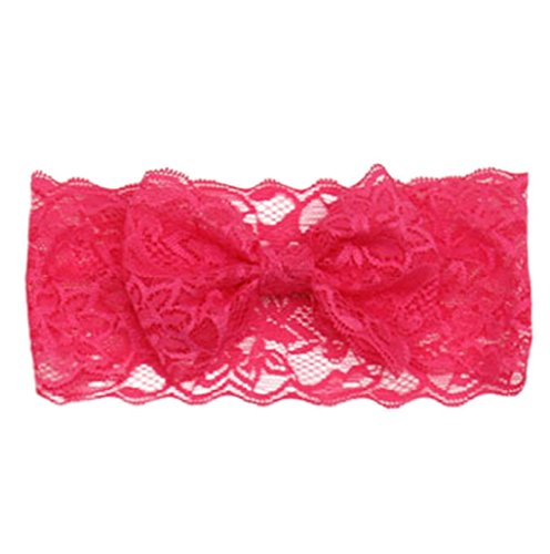 Vovotrade Fashion Lace Big Bow Hair Band; Baby Head Band Accessories (Hot Pink)