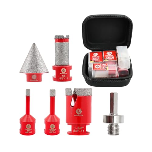 FOCSTOL Diamond Core Drill Bit Set - 6pcs (6/8/35mm+20mm Drilling Milling Bit+35mm Beveling Chamfer Bit+HEX) Diamond Hole Saw Kit for Porcelain Ceramic Tile Marble Granite