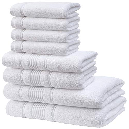 Qute Home Towel Set; 2 Bath Towels, 2 Hand Towels, and 4 Washcloths | Spa & Hotel Towels Quick Dry 100% Turkish Cotton Towel Sets for Bathroom, Shower Towel (White, Towel Set - Set of 8) - Thumbnail 3