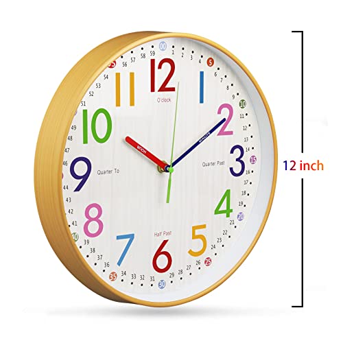 Learning Clock For Kids 12 Inch Educational Wall Clock Silent Movement And Colorful Numerals Kids Wall Clocks For Classroom,Playroom Nursery Bedrooms Kids Room,School #TOP4
