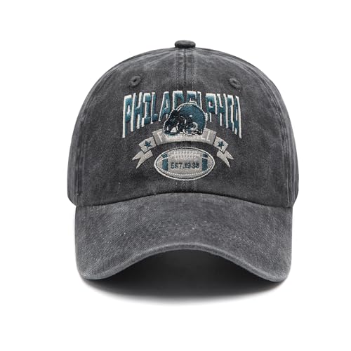 Embroidered City Hat Vintage Washed Denim Football Hats for Men Women Unisex Adjustable Cotton Fans Baseball Cap