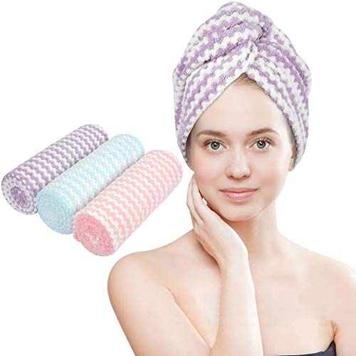 VIVOTE Toallas para el Cabello, 3 Piezas Toalla de Microfibra para el Cabello, Súper Absorbente, Turbante de Secado Rápido,Toalla de Pelo,Toalla Turbante para el Pelo de Coral Fleece Cover