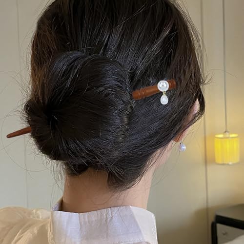 Lawie 20 PCS 7 Inch Brown Retro Wooden Hair Sticks Bamboo Hair Chopsticks Chinese Vintage Hair Pins Picks Straight Wood Hair Forks with Hole for Crafts Thick Long Hair Bun Holder for Women Girls - Thumbnail 5