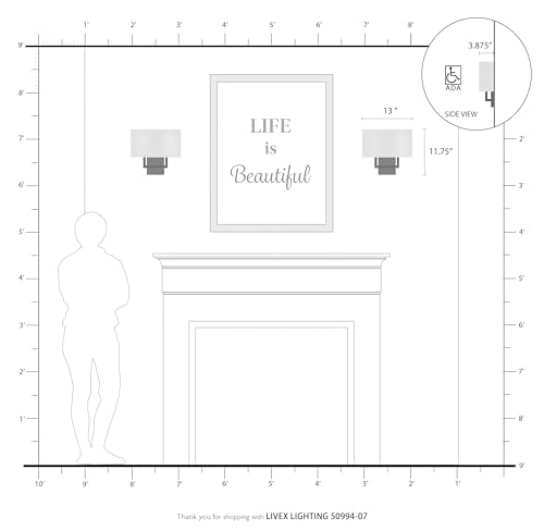 Image of Livex Lighting 50994-07 Pierson 2-Light Wall Sconce, Bronze | White Fabric Inside Hardback Shade