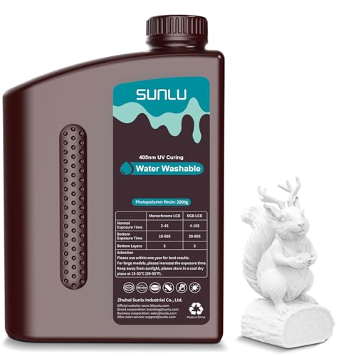 Image of SUNLU Water Washable Resin 2KG, Fast Curing 3D Printer Resin for LCD DLP SLA 3D Printers, 395 to 405nm UV Curing 3D Printing Liquid Photopolymer Resin, Low Shrinkage High Precision, 2000g, White
