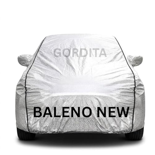 Image of Waterproof Car Body Cover for Baleno New All Weather Protection Comes with Inner Cotton Lining & Triple Stitched with Mirror & Antenna Pocket Belt & Elastic Fit Metallic Silver with Black Piping2