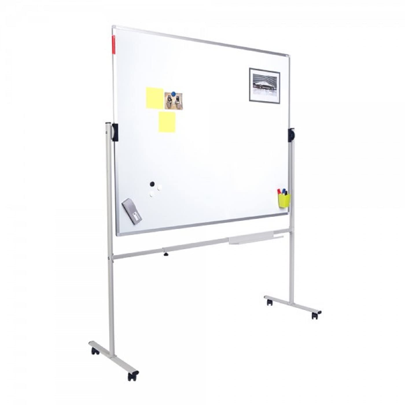 Pizarra Blanca Magnética Doble Cara Para Escritura Por Ambos Lados Más Soporte Móvil Universal con Ruedas. Sistema de Libre Rotación Giratorio 360º. FABRICADO EN ESPAÑA. (180 X 120 CM.)