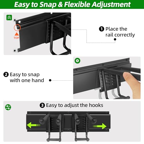 Image of PIYILO Garage Wall Organizer, 96 in Garden Tool Organizer with 12 Adjustable Garage Hooks and 3 Storage Straps, Heavy Duty Tool Holder Wall Mount for Garden & Shed Tools