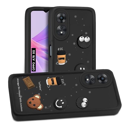 Image of AESTMO Back Case Cover for Oppo A78 5G Cover | Cute Fun Cartoon 3D Ball | Coffee Silicone Case | Full Body Protection | Camera Protection Back Cover for Oppo A78 5G (Black)