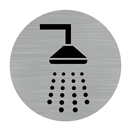 Signalétique.biz France - Plaque de porte Douche. (Q0177) Autocollant Souple Effet alu brossÈ ou Plaque de Porte alu brossÈ EP 2mm au Choix - Diamètre 76 mm - Adhésif aspect aluminium brossé