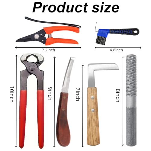 Image of 10 inch Farrier Tool Kits （8 Piece）Horse Goat Hoof Trimmers Carbon Steel Nippers Shears Nail Clipper Mini Rasp Hoof File Professional Farriers Hoof Nipper Cutter Handle Knife with Storage Bag