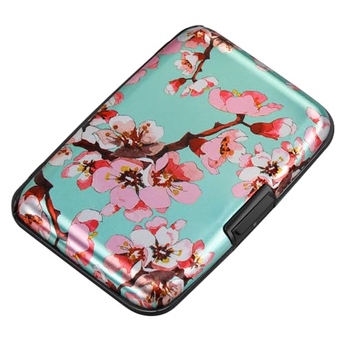 Image of ELFISH Mini RFID Aluminum Wallet Credit Cards Holder Business Card Case Metal ID Case for Men Women(Pink Peach Blossom