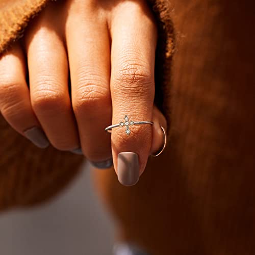 To My Daughter Cross Cubic Zirconia Ring Tiny Stacking Adjustable Ring Simple Middle Tail Finger Christian Faith Religious Jewelry For Women Girls Engagement Wedding Promise Statement Dainty Gift For Her Birthday Valentine's Day #TOP2