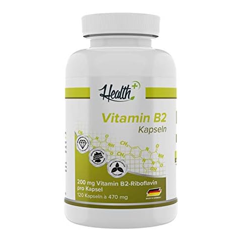 Health+ Vitamin B2 - 120 Kapseln hochdosiert, für ein gutes Nervensytem und einen funktionierenden Energiestoffwechel, Made in Germany Cover
