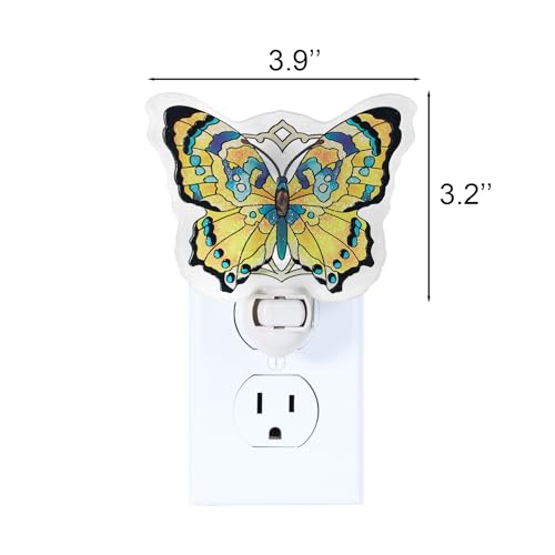 Image of Butterfly Stained Glass Styled Night Light, Real Glass Plug-in Wall Light with Manual On /Off Switch for Bedroom, Hallway, Bathroom, Gift for Girls and Sisters-Tiger Eyes Yellow