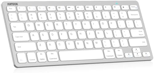Arteck Ultra-Slim Bluetooth Keyboard Compatible with iPad 10.2-inch/iPad Air/iPad 9.7-inch/iPad Pro/iPad Mini, iPhone and Other Bluetooth Enabled Devices Including iOS, Android, Windows Silver