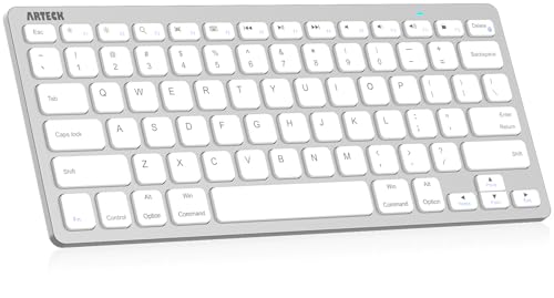 Arteck Ultra-Slim Bluetooth Keyboard Compatible with iPad 10.2-inch/iPad Air/iPad 9.7-inch/iPad Pro/iPad mini, iPhone and Other Bluetooth Enabled Devices Including iOS, Android, Windows Silver by Arteck - Used condition - CA$25.64