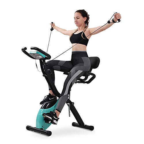 Bicicletas Estáticas Plegable con Respaldo Bandas de Resistencia Pantalla LCD Bicicleta Fitness Bicicleta de Ejercicios Aeróbicos Gimnasio Casa[EU Stock]