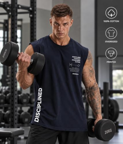 Image of SHODOX Men's 100% Cotton Tank Top | Round Neck Sleeveless Gym Vest | Loose Fit Casual Sportswear T-Shirt | Breathable & Lightweight Fitness Wear for Workout & Active Wear
