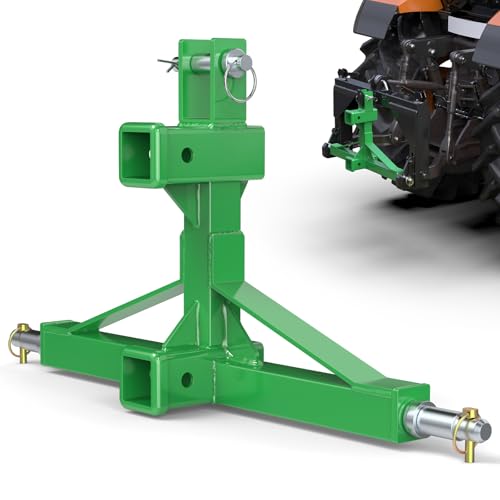 Green 3 Point Hitch Receiver with Dual 2” Receiver, 3 Point Trailer Hitch for Tractor, Fit for Standard/5th Wheel/Goose Neck Connections, 3 Pt Quick Hitch Farm Equipment and Subcompact Trailer Hitch