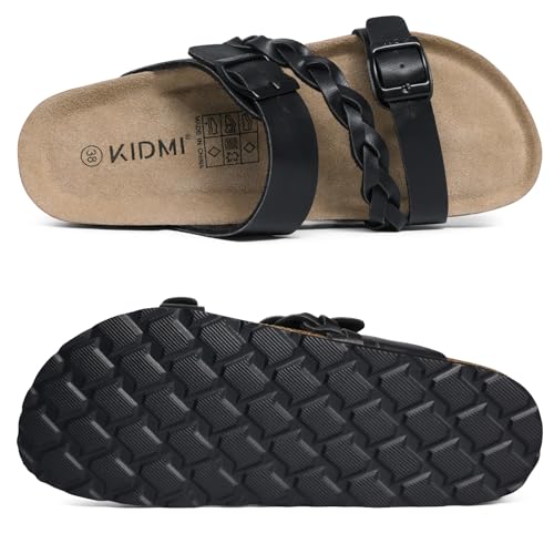 Image of KIDMI Women's Cork Footbed Sandals with Arch Support Comfortable Slip-On Slide Sandals With Adjustable Buckle for Summer