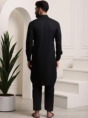 Image of SOJANYA Men's Cotton Silk Pathani Kurta Set with Wide Leg Straight Fit Salwar