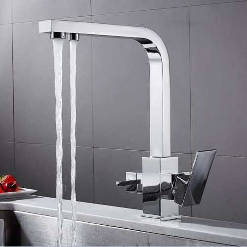 Grifo de cocina moderno de latón cromado con filtro de 3 vías, grifo de agua fría y caliente para fregadero, sistema de agua potable