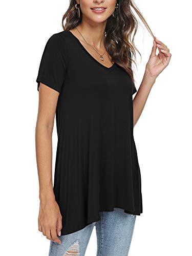 POPYOUNG Women's Long Tunic Tops to Wear with Leggings Summer Short Sleeve Loose Fit Dressy Shirts M-5XL2