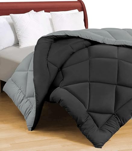 Image of HOMEKART 220 GSM Microfiber Reversible Comforter for Double Bed,Ultra Soft, Skin-Friendly & Hypoallergenic Solid Blanket|Lightweight Cozy & Machine Washable (Grey /Black)