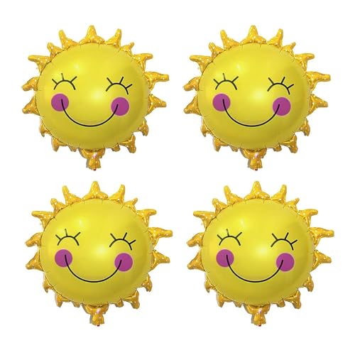 Lot de 4 ballons en aluminium en forme de fleur, ballons en aluminium, décoration d'anniversaire, pour fête à thème soleil, fête prénatale, fête d'été