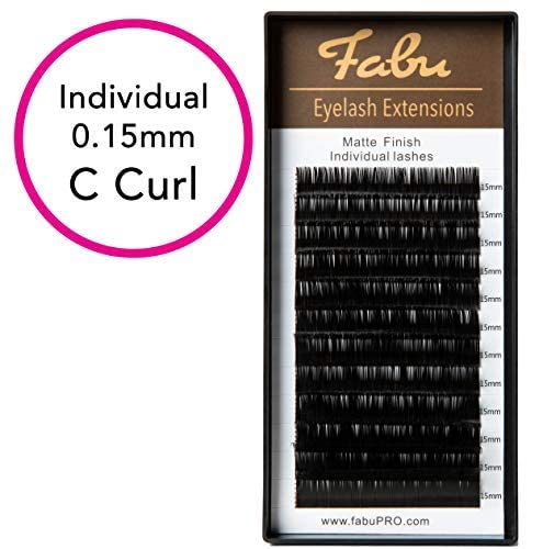 Professional Premade Fans for Lash Extensions – Handmade Volume Lash Fan Tray – Natural Look, Cruelty-Free Mink Lashes for False Eyelash Extension Kit by Fabu, Matte Black, 15mm, Classic 0.15 C-curl