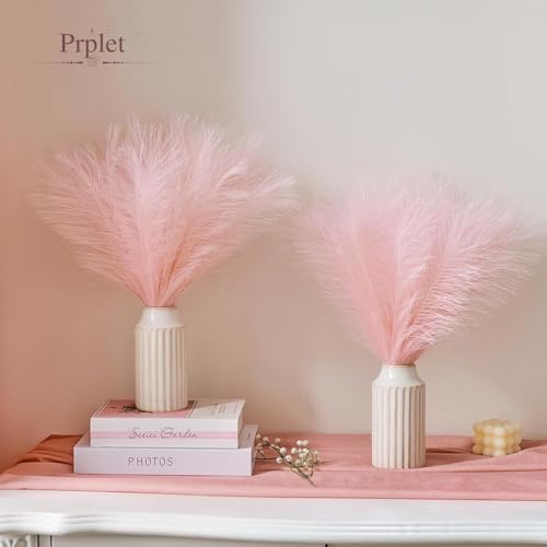 Image of Faux Pampas Grass - 24 Pcs Small Artificial Flowers for Living Room Home Office and Wedding Decoration (Pink)