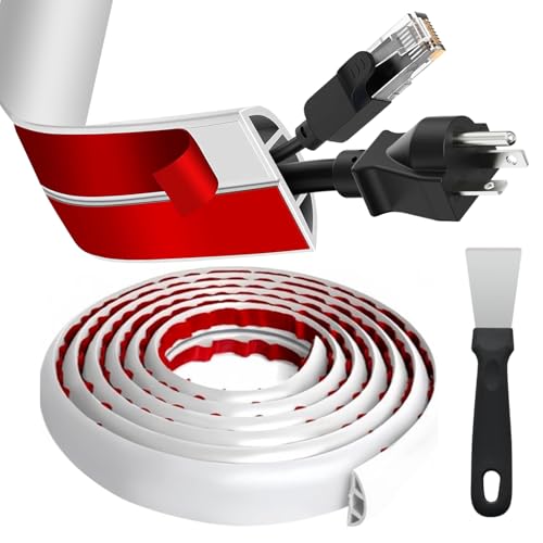 Canaleta para cables, suelo flexible 3M, autoadhesivo, cubierta para cables, bandeja para cables, bandeja para cables, para casa, oficina, escuela, fácil de cortar, montaje con rascador, color blanco