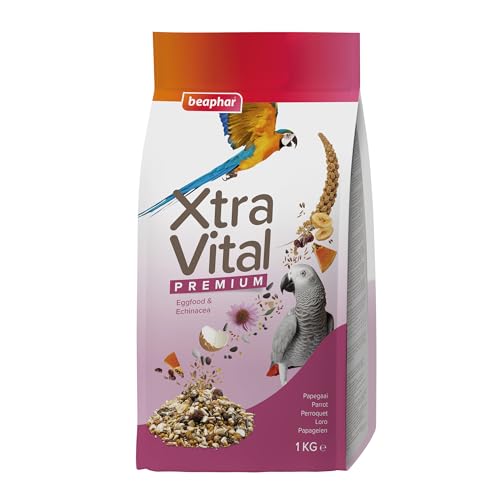 Beaphar Xtravital Loros - Alimentación Premium - Contiene Frutas, Semillas y Cereales - Fortalece su Sistema inmunológico - Proporciona un Plumaje denso y Mantiene en Buena Salud - 1kg