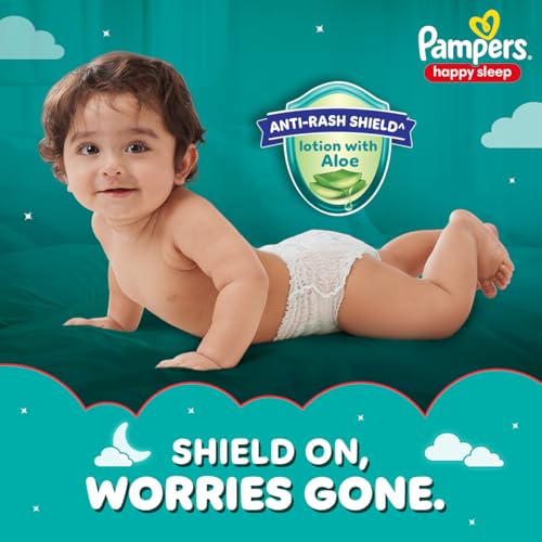 Image of Pampers Happy Sleep Pant Style Baby Diapers, Medium (M), 48 Count, 1 Pampers = 1 Night Sleep, with Anti Rash Shield, 7-12 Kg Diapers