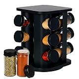Porta Temperos Giratório com 12 Frascos Vidro Premium Base 360º Tampa com 3 Tipos de Dosagem