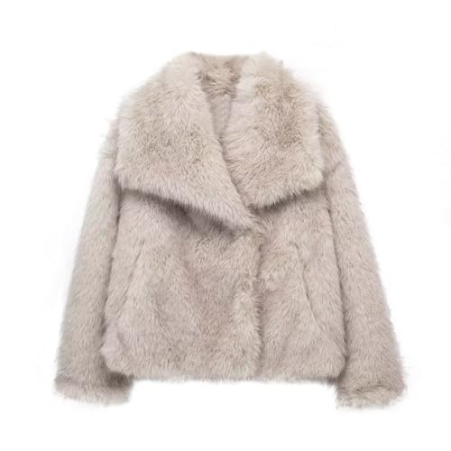 ZhuiKun Damen Kunstpelz Mantel Kurzer Felljacke Faux Pelz Winterjacke Kunstfell Einfarbig Dicker Parka Wintermantel - Aprikose, S ZhuiKun Damen Kunstpelz Mantel Kurzer Felljacke Faux Pelz Winterjacke Kunstfell Einfarbig Dicker Parka Wintermantel - Aprikose, S