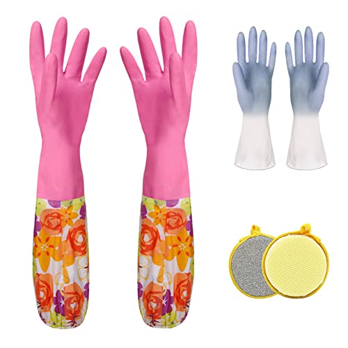 DKDDSSS 2 Paires de Gants de Ménage, Gants de Nettoyage en Caoutchouc,Longs Lavables Réutilisables Gants de Nettoyage,pour Maison, Cuisine