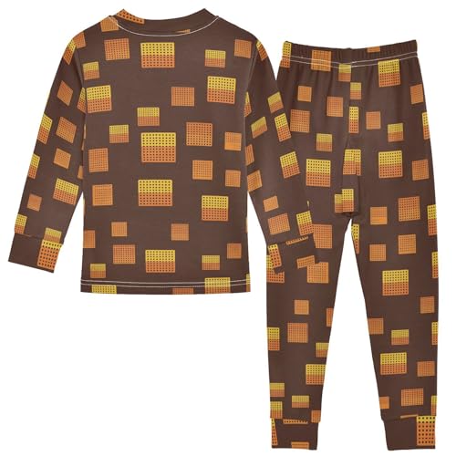 Pajama Sets Long Sleeve Square Grids with Holes Soft Comfy Sleepwear 2 Piece PJS 3-8T3