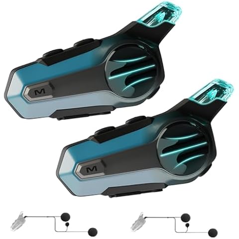 cepkquis Motorcycle Bluetooth Headset for Wireless Dirt Bike 2-Way 600M Intercom CVC Noise Cancellation Stereo HiFi Music IP67 Waterproof for Full Face Helmet with Tail Light (Blue-Dual Pack) Cover