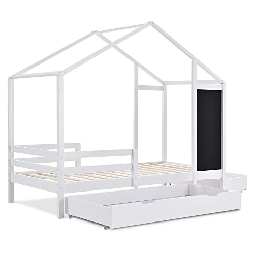 Cama infantil de 90x200 cm en madera maciza de pino blanco con somier y dos cajones 6