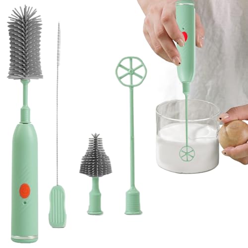 Limpiador eléctrico de popote, juego de cepillos para botellas, juego de limpiador de botellas, cepillos de limpieza eficientes de silicona de 1200 mAh, recargable por USB con vibración de 200-220 rpm